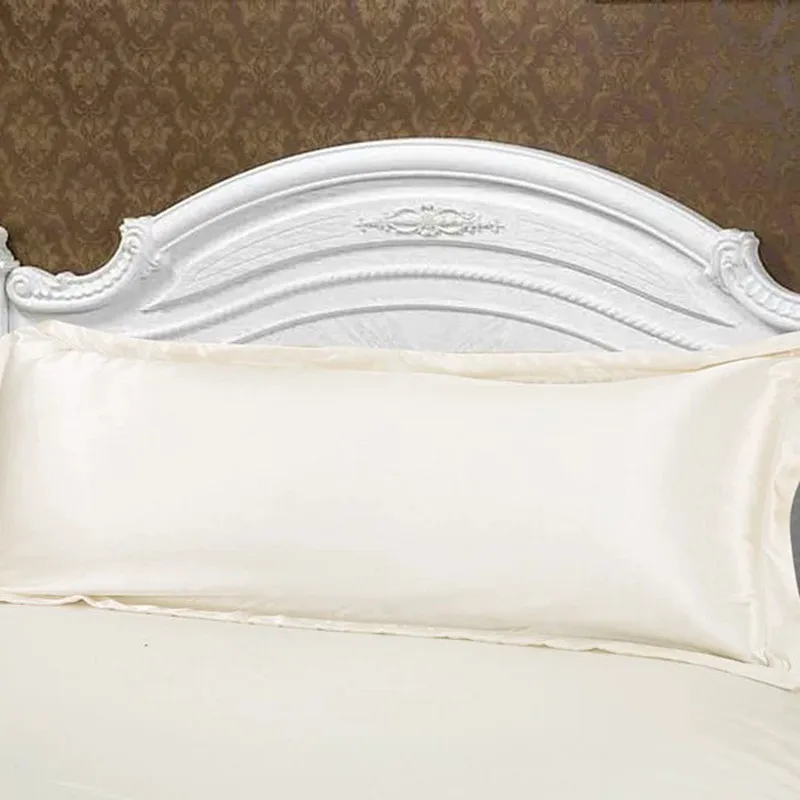 Solid Pure Color Cover Emulation Silk Satin Long Pillowcase - for Couples & Wedding, Twin/Couch Bedding, 1.2/1.5 Meters