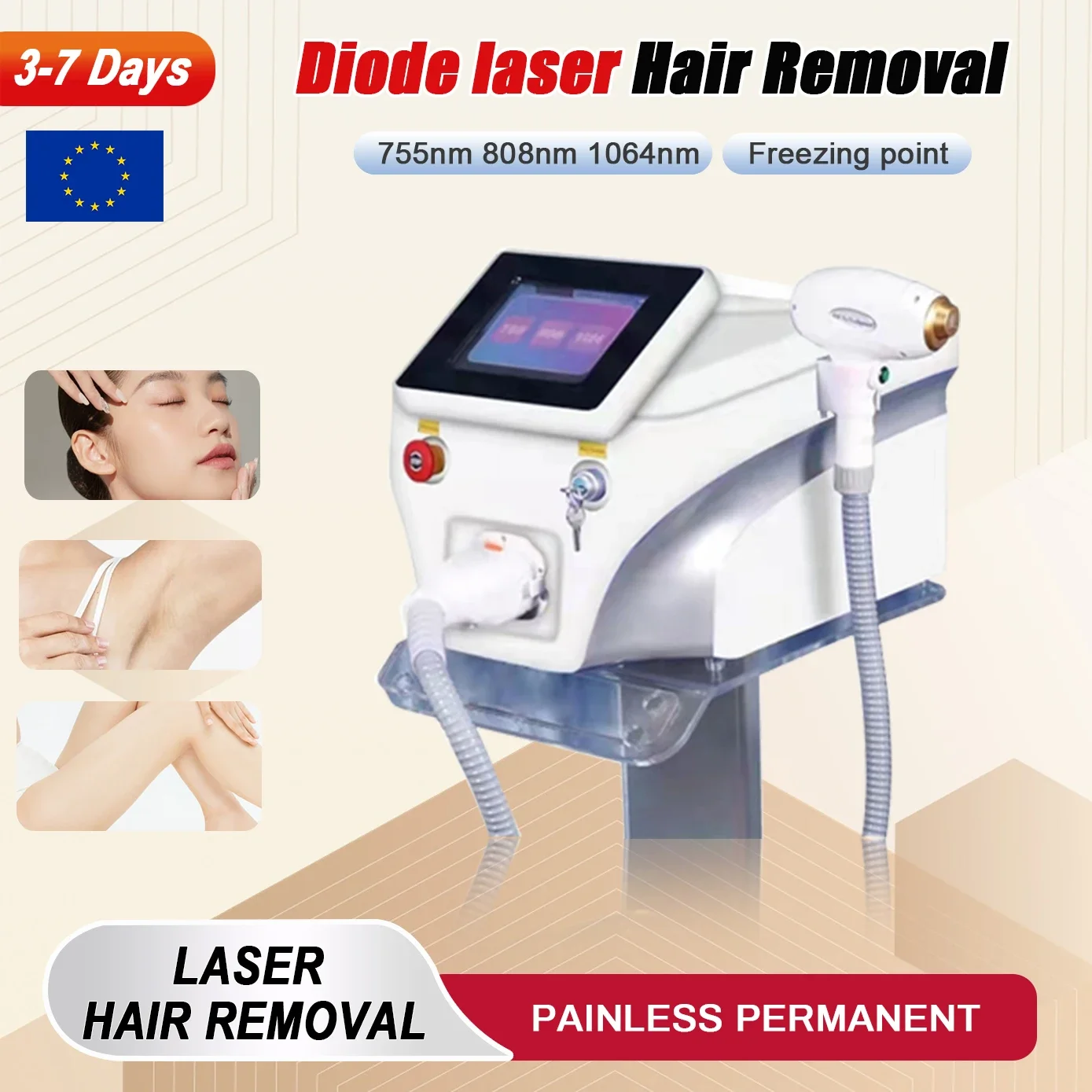 2025 Professional Diode Laser Hair Removal Machine Power Underarms Bikini Shots Skin Rejuvenation Salon Epilator For Women CE