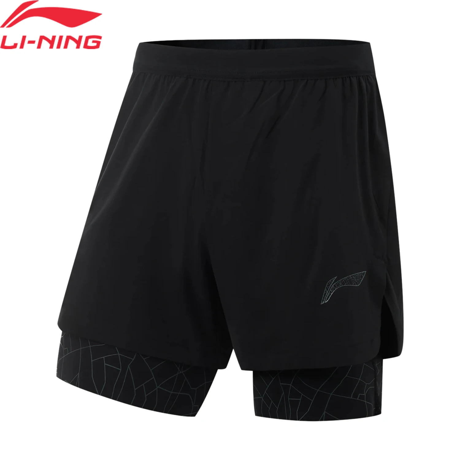 Li-Ning Men Running 2 In 1 Shorts AT DRY 93%Polyester 7%Spandex Regular Fit Comfortable Breathable LiNing Sports Bottoms AKSU511