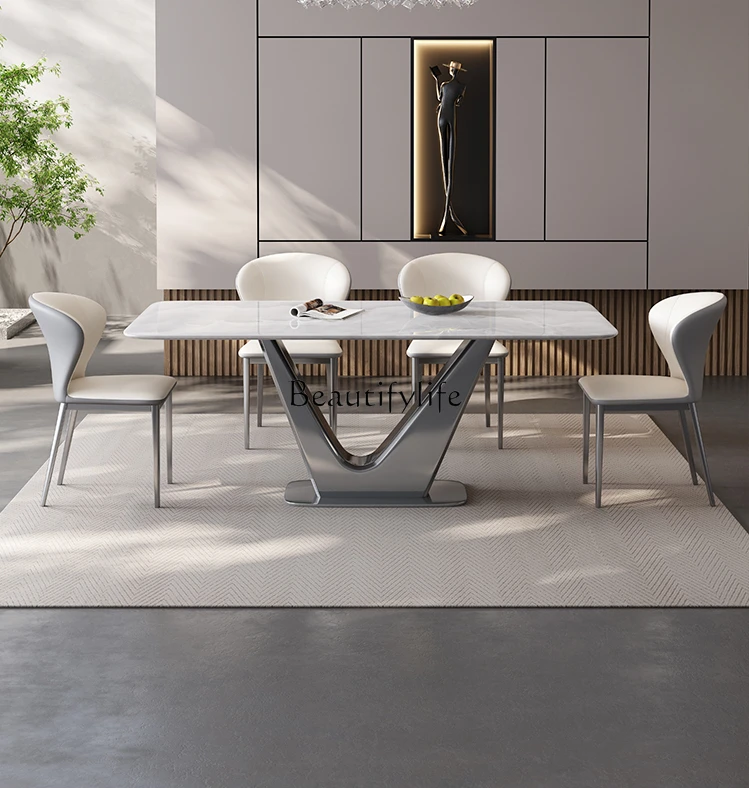 

Обеденный стол Современный простой и легкий роскошный прямоугольный микролитовый роскошный каменный рок-тарелка Домашний обеденный стол