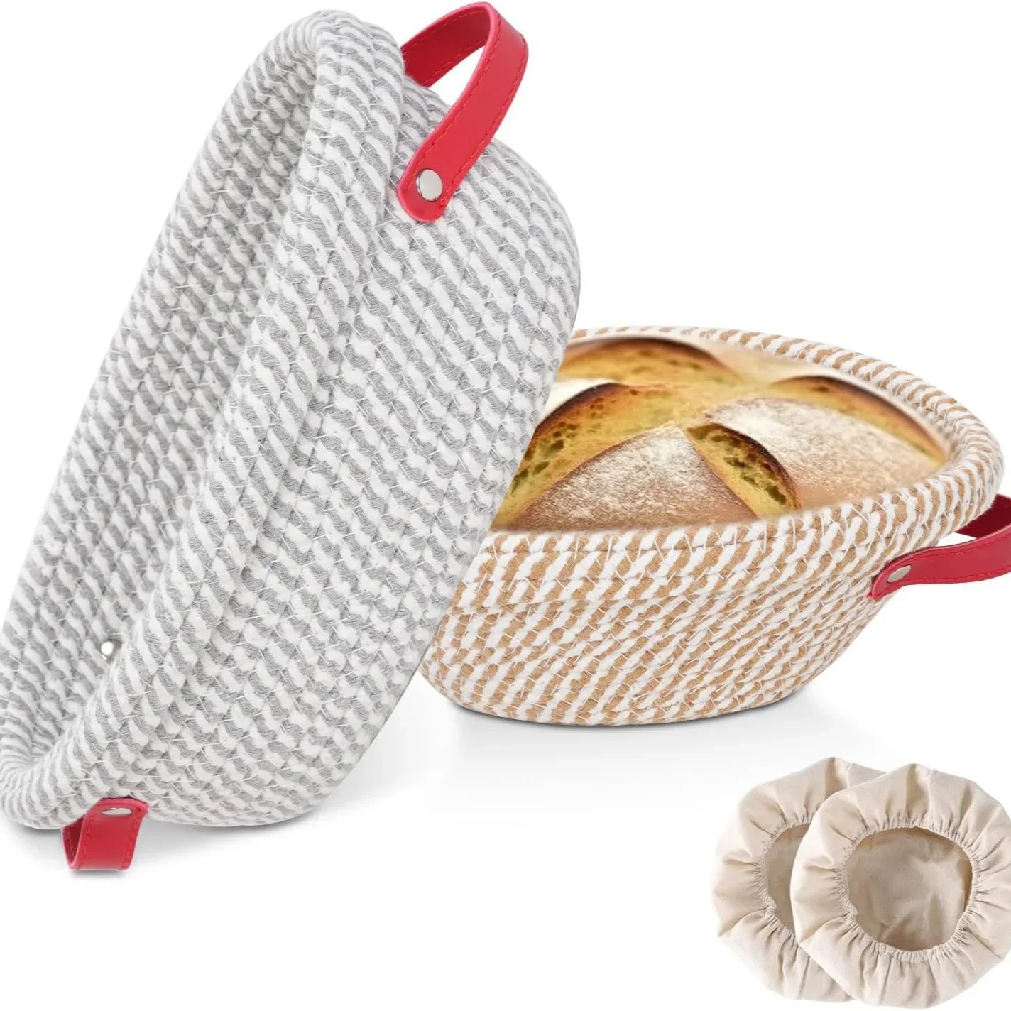 【2 Pcs Multi-Size Bread Proofing Baskets with 4 Liners】Dough Rising Bowl Set, Sourdough Fermentation Basket with Cotton Liners