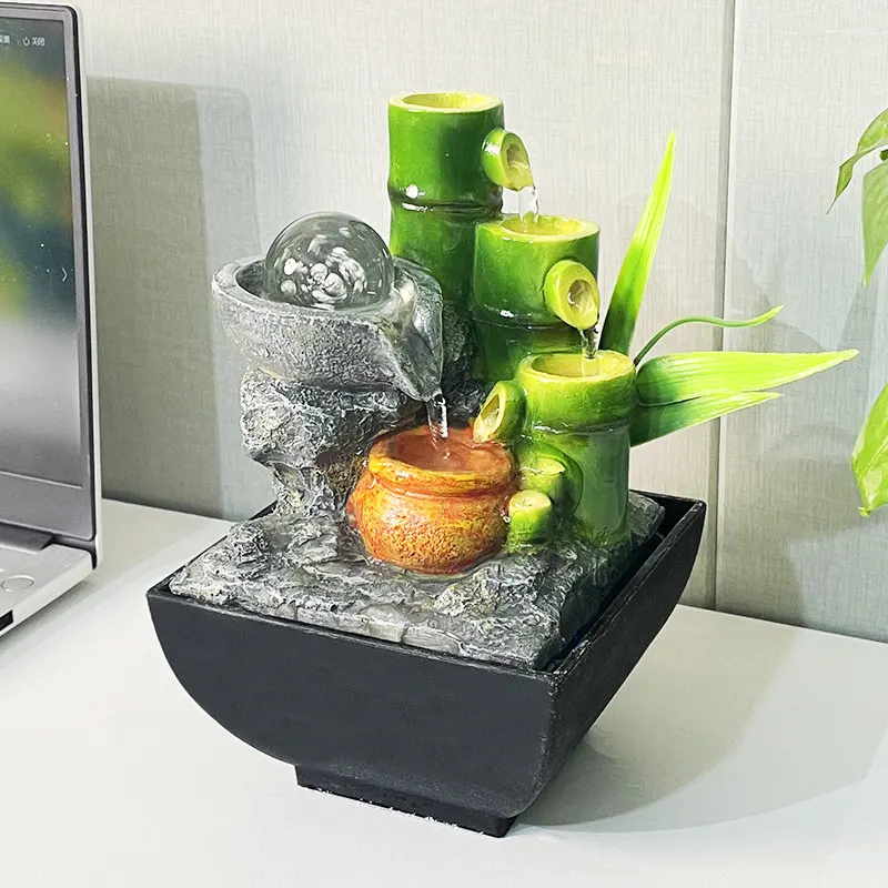 

Chinese Desktop Water Fountain with Flowing Cycle Feng Shui Home Decor Mini Relaxing Water Feature Office Desk Luck Ornament