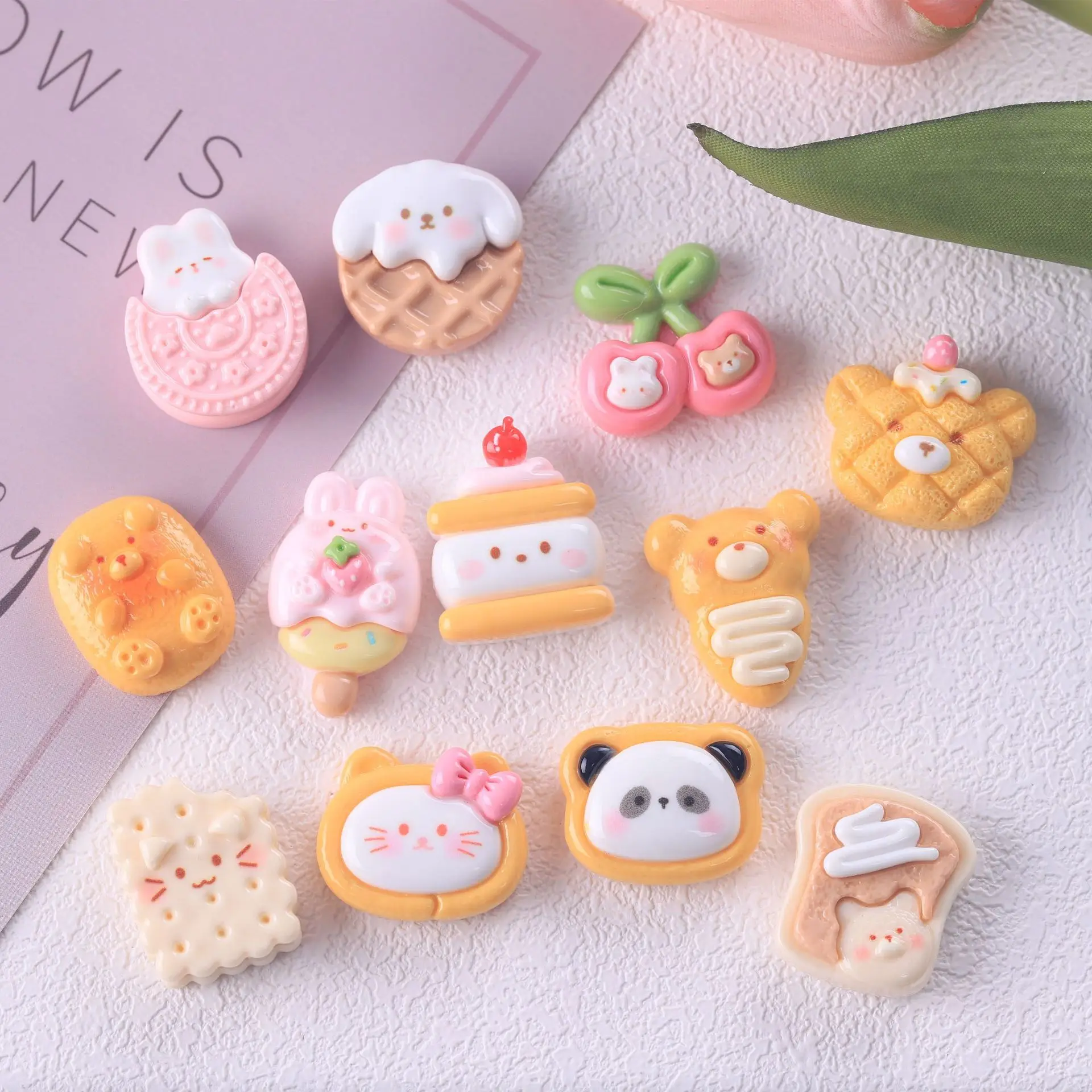 10pcs Shiny Cat Biscuits Flat Back Charms for DIY Jewellery Making
