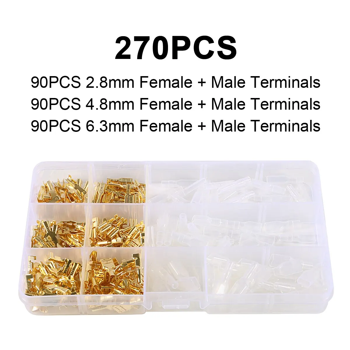 270Pcs Insulated Male Female Wire Connector 2.8 4.8 6.3mm Electrical Crimp Terminals Termin Spade Connectors Assorted