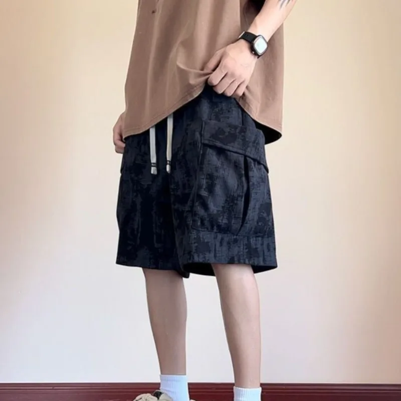 

Мужские шорты-бермуды-карго с несколькими карманами, мужские короткие брюки, свободная эластичная талия, летняя одежда с принтом тай-дай, популярная большая и высокая Y2k