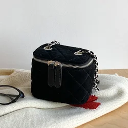 Mini Faux Suede Crossbody Bags for Women 2025 New Luxury Designer Box Bag Lingge Chains Shoulder Bag Lipstick Coins Sling Purse