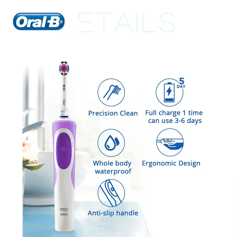 Oral B D12 Vitality Electric Toothbrush Rechargeable Rotating Type Waterproof Brush with 2 Mins Timer Teeth Whitening Deep Clean