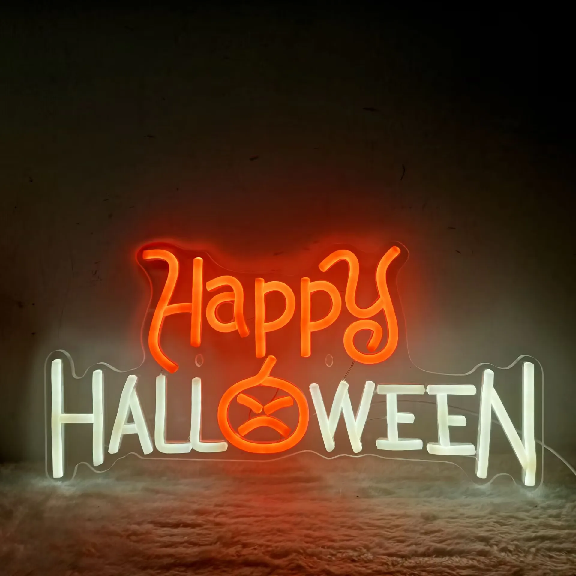 Świecący neonowy znak LED na Halloween z dynią, neonowy lampka zasilana przez USB, ściemnialna, idealna do dekoracji domu, na imprezę, do okna, prezent na Halloween.