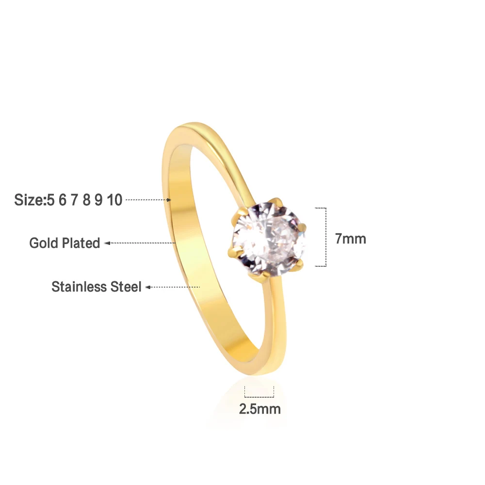 Minimalistische Gouden Kleur Helder Ronde Zirkonia Trouwringen Stainles Staal Romatisch Paar Cadeau Klein Formaat Vinger Sieraden