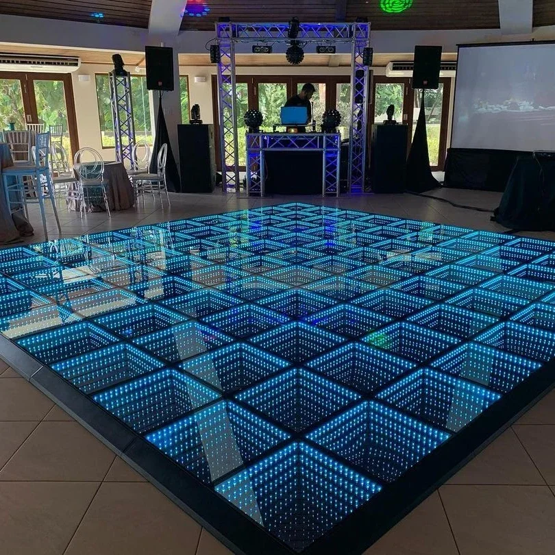 Luces de boda impermeables comercio vidrio doble espejo 3d infinito led colorido evento pista de baile magnético luz