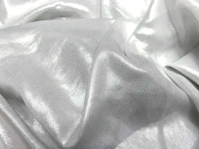 Soft Shiny White Silver Glossy Silk Chiffon Fabric for Sewing Material Dress Wedding Garment Wide 150cm Sold By The Meter