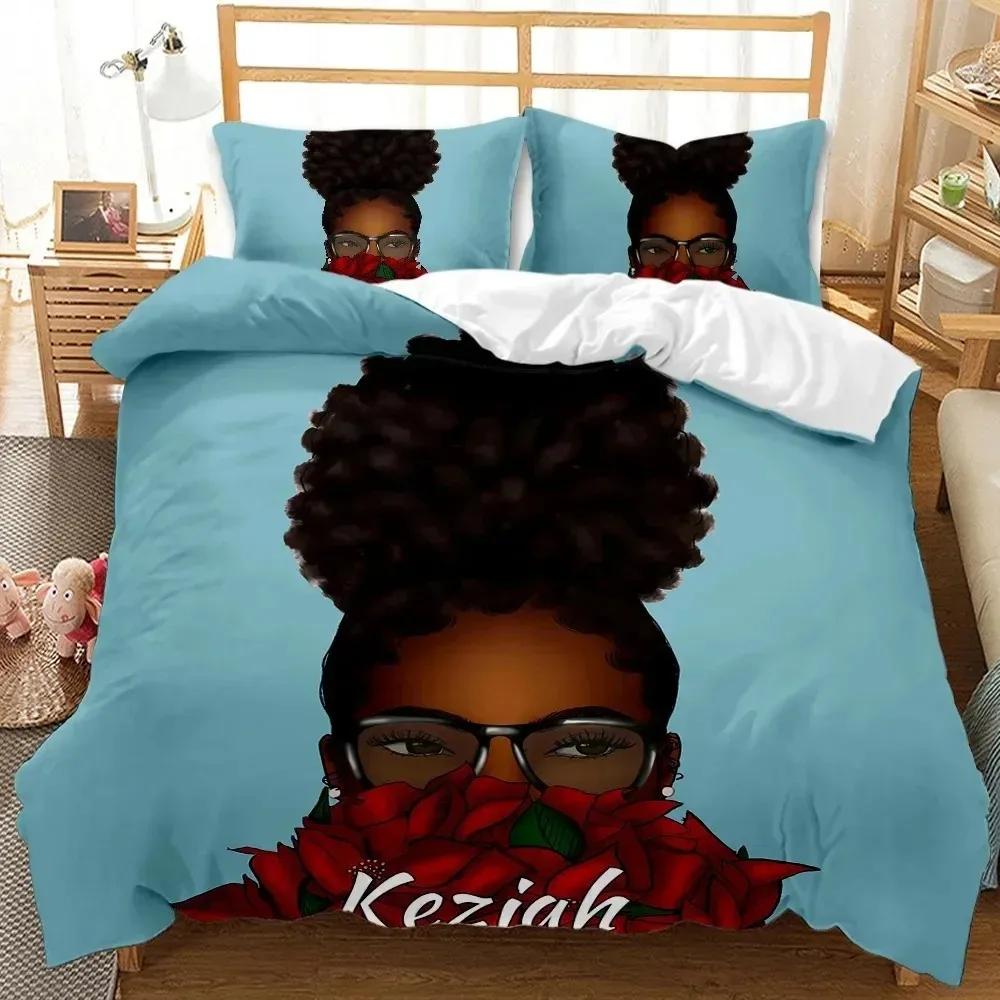 

African American Black Girl Duvet Cover Set,Black Girl Magic Bedding Set,3D Comforter Cover,Birthday Gift for Black Women Girls