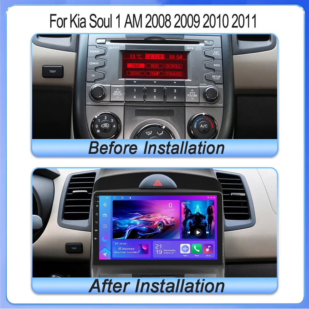 Android 16 For Kia Soul 1 Am 2008 2009 2010 2011 2K QLED 5g Wifi Car Radio Screen Carplay Navigation Multimedia Stereo Player
