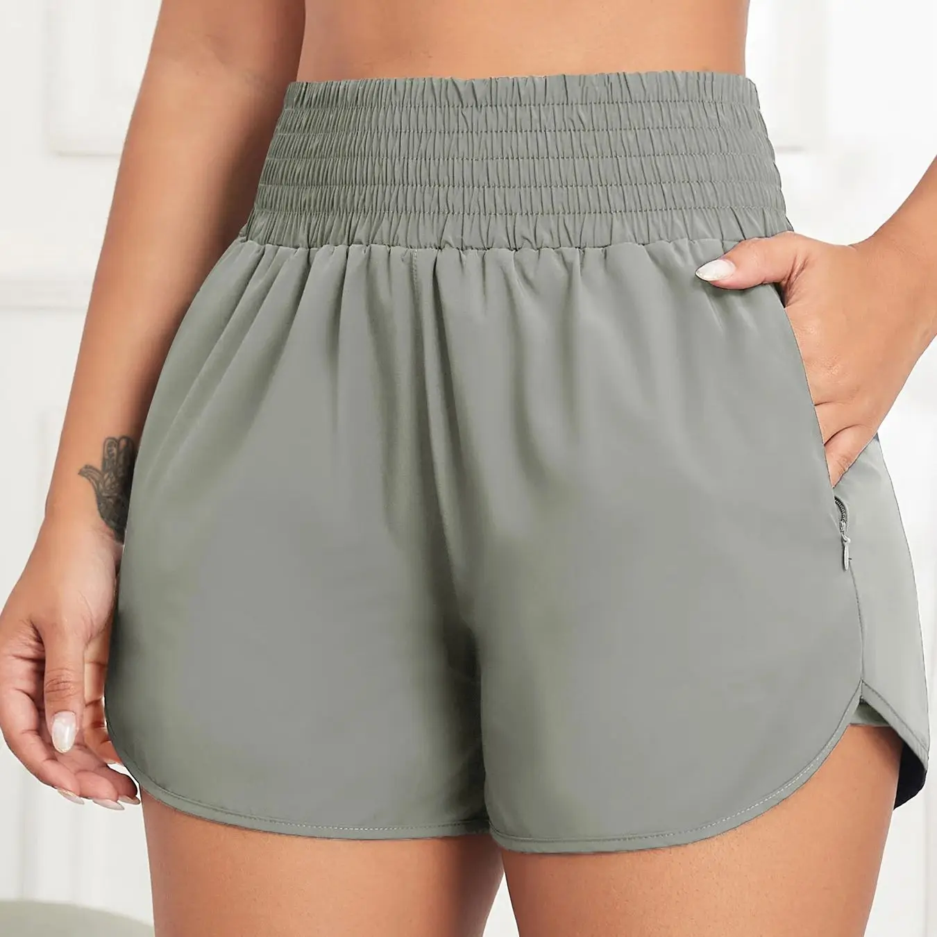 المرأة الجانب انغلق جيب مع بطانة الداخلية السراويل طماق التجفيف السريع تشغيل اللياقة البدنية اليوغا الترفيه الرياضة السراويل طماق #2