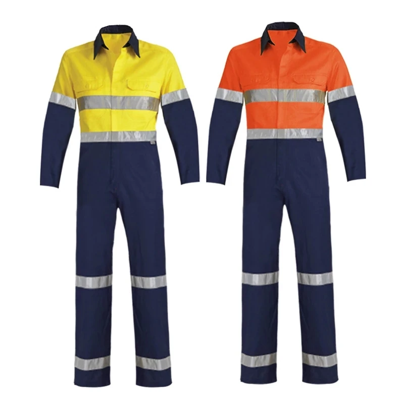 Hi Vis bawełniane kombinezony robocze garnitur pracownik jednolite męskie kombinezony odblaskowy pasek ochronne kombinezony robocze garnitury dla mechaników samochodów