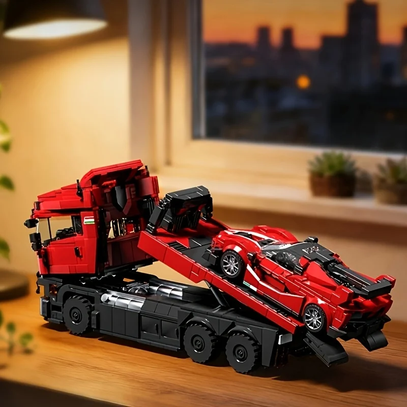 

Trailer Set Building Blocks, Classic Trailer and Sports Car Model, a Gift for Car Enthusiasts or a Desktop Decoration, Suitable as a Gift for Birthdays, Valentine's Day, Easter, Halloween, and Christmas