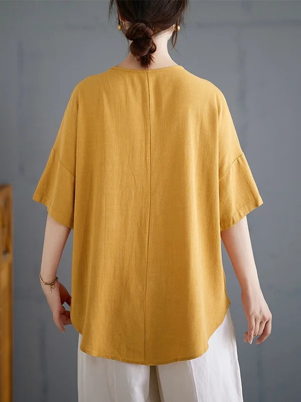 

Casual Retro Large Size Loose Women's T-irt Summer New Sle 2025 Commute Sle round Ne Mid-Length Batwing Sve Tee