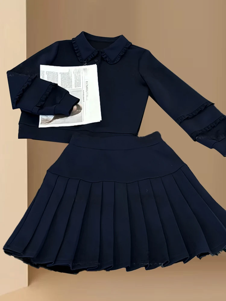 Autumn Faion Set Women's 2025 New Sle Slim Fit Long Sve Sweatirt Pleated Skirt Two Piece Set College Sle Design