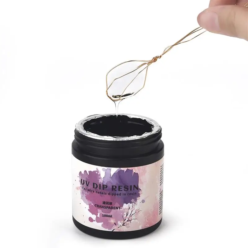 50/100ml UV DIP Resin Glue Set DIY Crystal Copper Wire Flower Liquid Ultraviolet Curing UV Pen Glue Wire Tool Set Jewelry Making