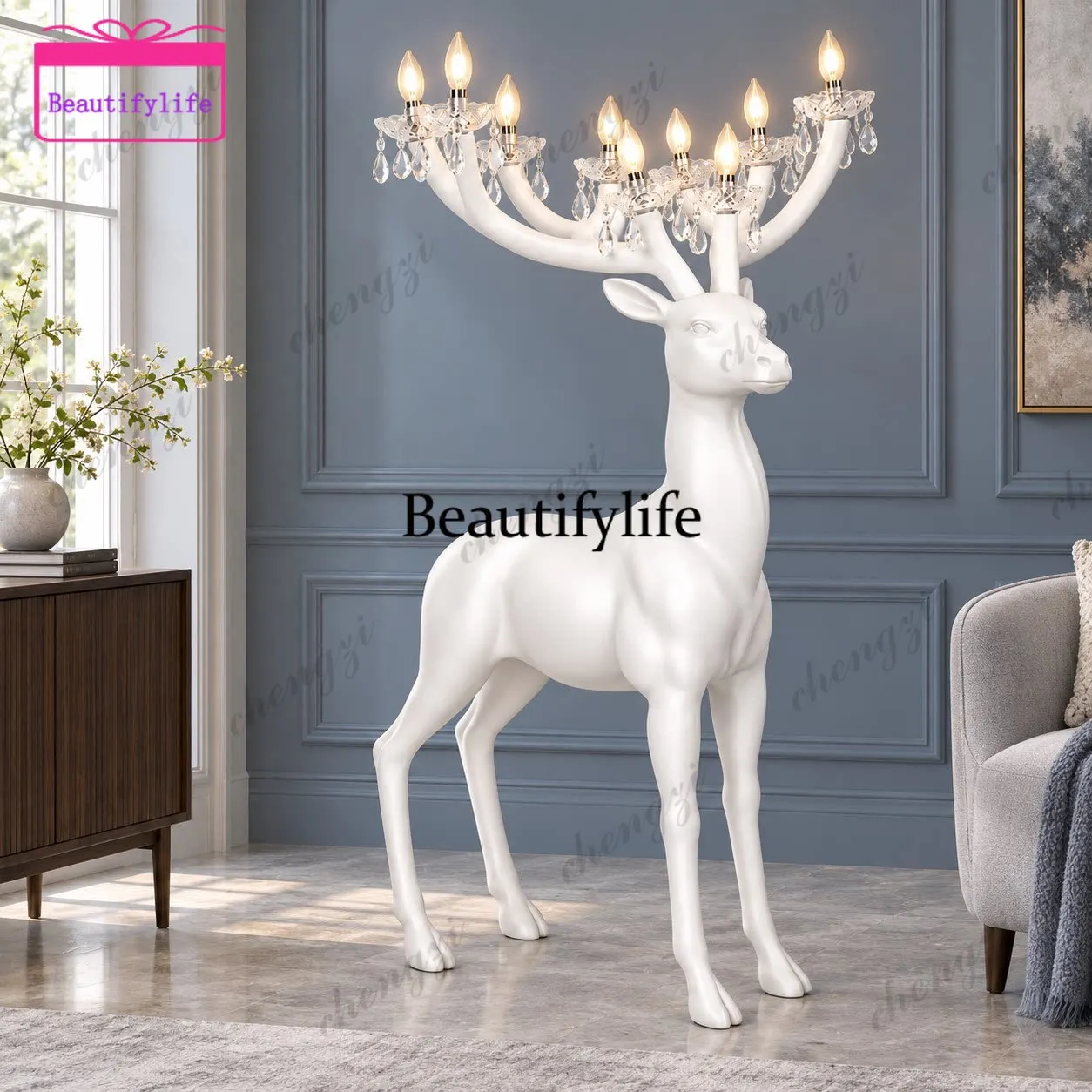 a55 Giraffe crystal floor lamp large cartoon animal sculpture sika deer decorative ornament