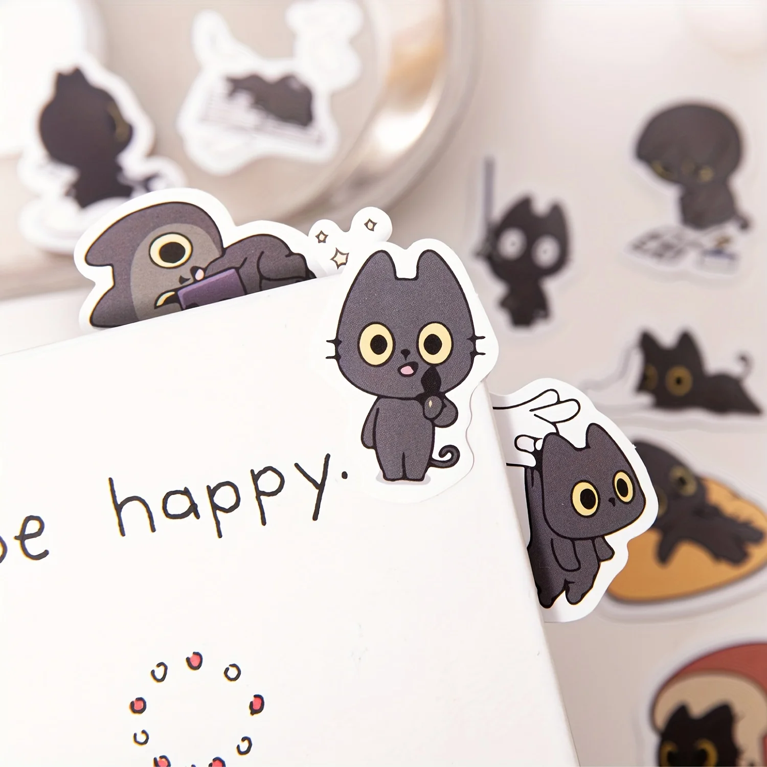 Pegatinas de gato negro de Anime para álbum de recortes, decoración DIY, planificadores, Maleta, diario, 46 hojas por caja