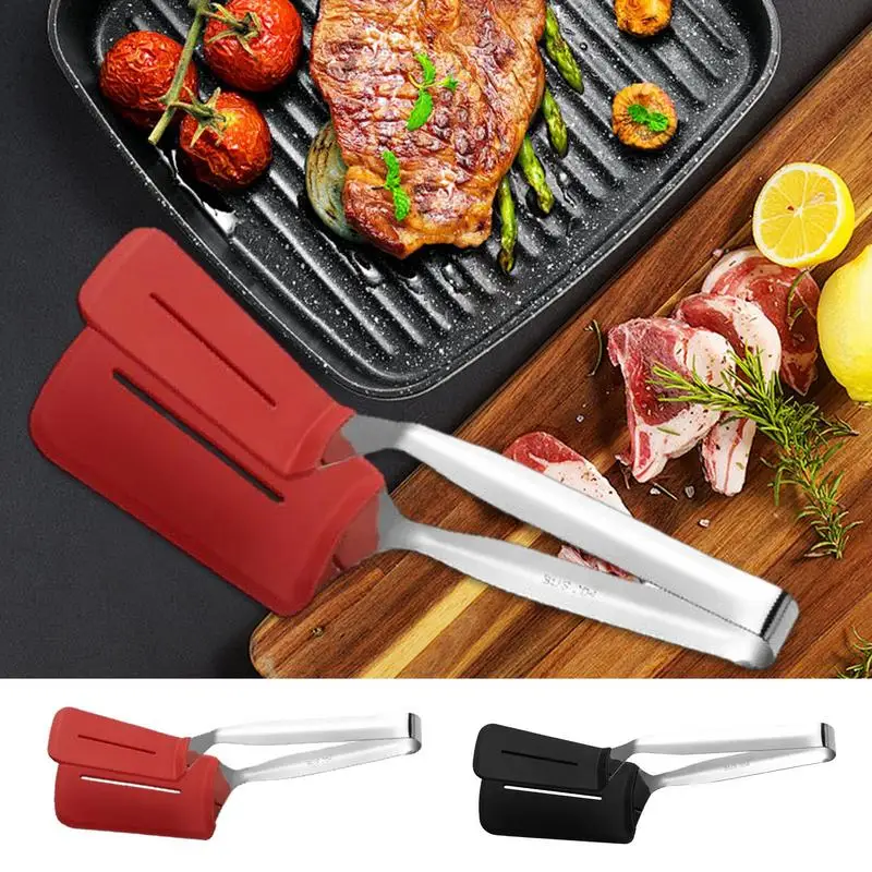 

Kitchen Cooking Tongs Food Turners Fish Steak Silicone Clamp Frying Tool Stainless Steel Spatula Food Turner Kitchen Accessories