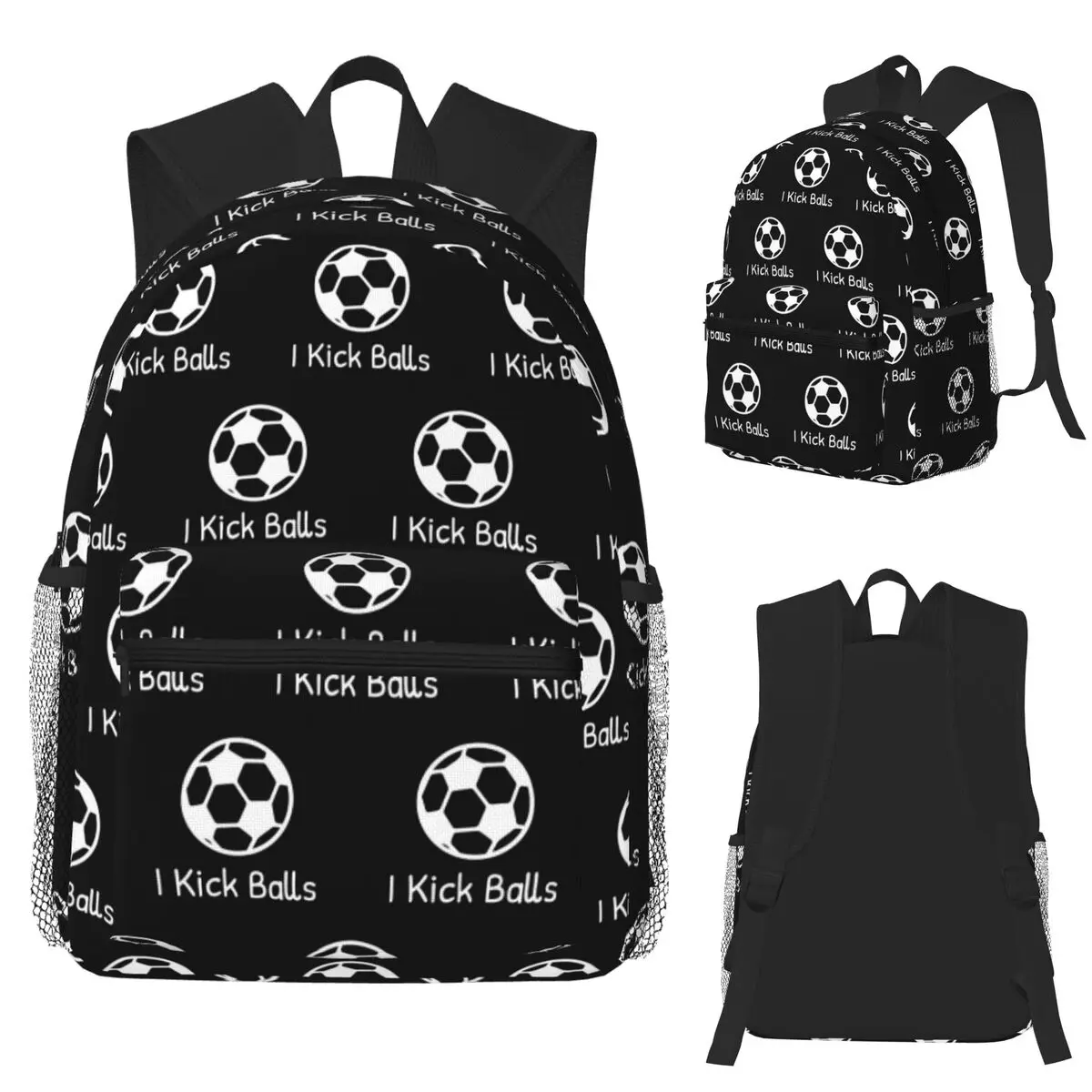 

I Kick Balls Soccer Student Backpack School Bag Hiking Travel Daypack for Boys Girls Fashion Bookbag Shoulder Bags