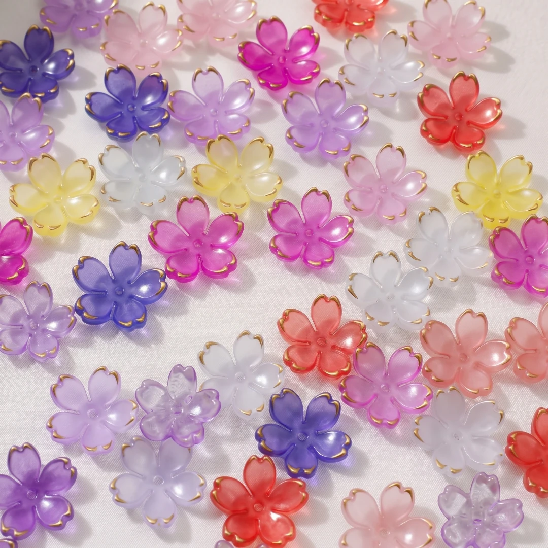 50 Stück Kirschblüten-Perlen, 5-Blütenblätter, Farbverlauf, Acryl-Blumenperlen, Mini-Abstandshalter, Haar-Accessoires für Armbänder, Ohrringe, Schmuckherstellung – Detail 7