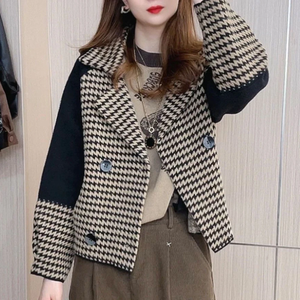 High-end mink velvet women's jacket autumn and winter new suit collar thickened outer wear knitted cardigan top female Korean