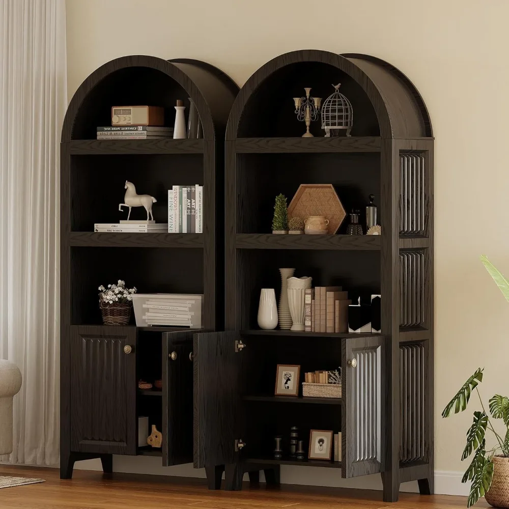 Nowoczesny wysoki regał łukowy, wysokość 178 cm, spiżarnia kuchenna w stylu farmhouse z drzwiami z cichym domykaniem, idealny do domowego biura i salonu.