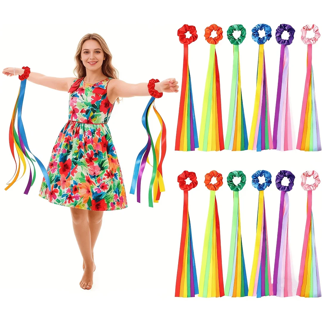 

12-Pack Rainbow Swing Ribbons—Handheld Elastic Ribbons with Sticks, Perfect for Music Classes, Gymnastics, Party Favors,