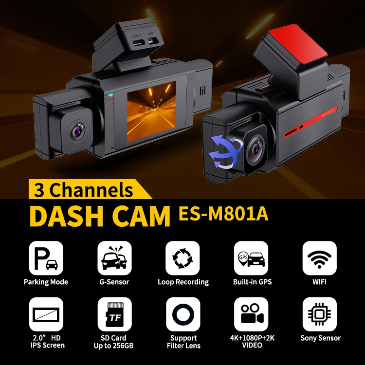 Wholesale 3 channel driving car & vehicle camera 4k wifi