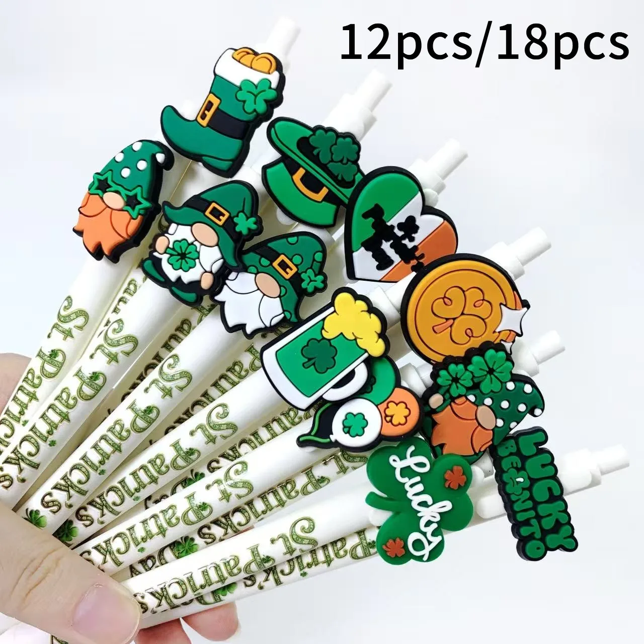

12pcs/18pcs Irish St. Patrick's Day Clover Ballpoint Pens - Magical Green Festival Themed Signature Pens