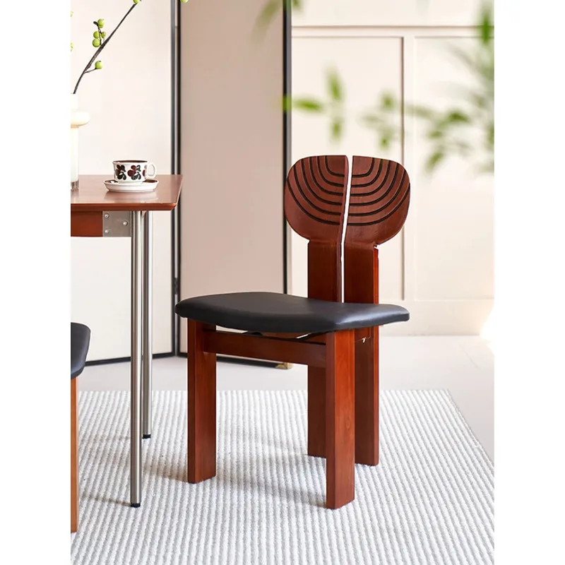 Medieval solid wood dining chair retro style carving back chair new Chinese casual African style chair