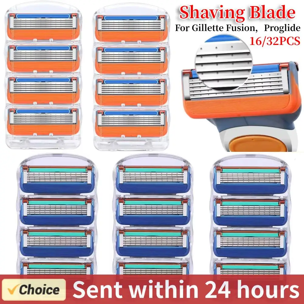 16/32PCS Stainless Steel Replacement Blade Sharp 5 Layer Safety Razor for Gillette Fusion Manual Razor Blades Refills Blades