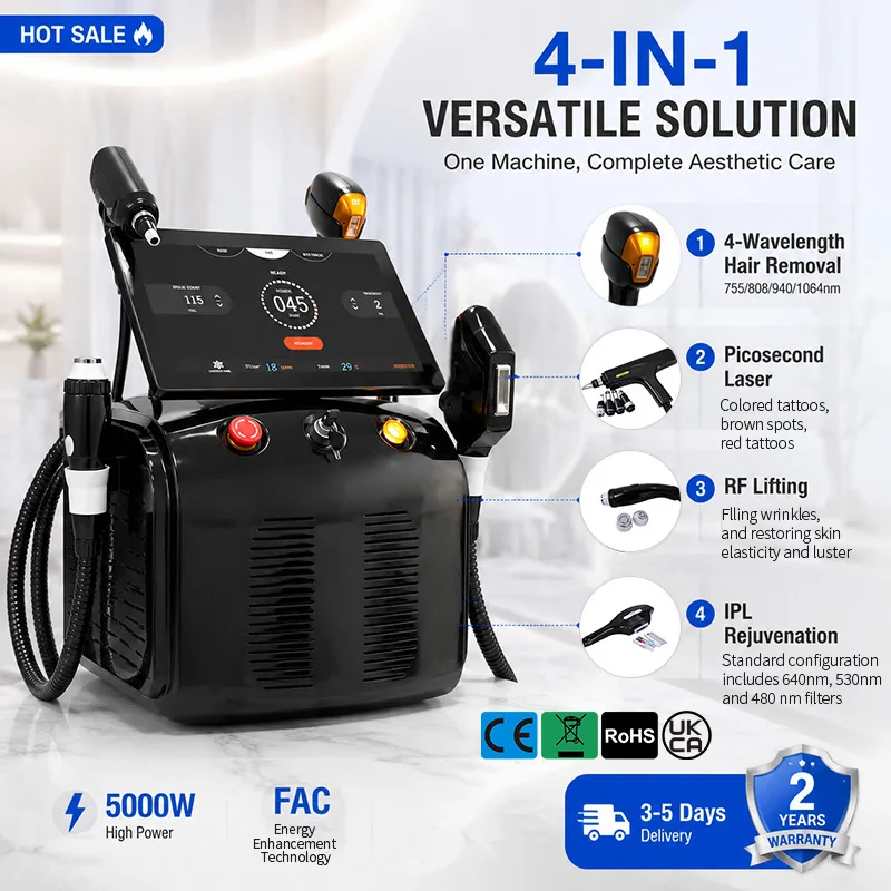 4In1 5000W Five Waves Multifunctional Beauty Machine Diode Pico DPL RF Skin Rejuvenation Hair Removal Tattoo Removal Equipmen