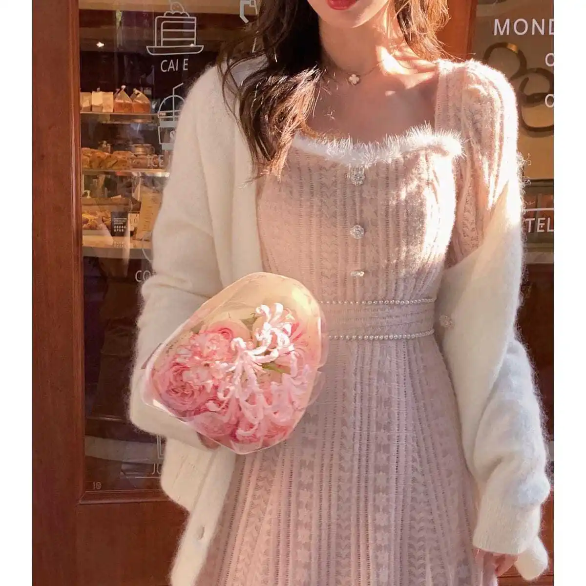 Outono inverno estilo francês vestido de fadas para mulheres elegante renda fino ajuste vestido longo camada interna princesa estética deusa olhar