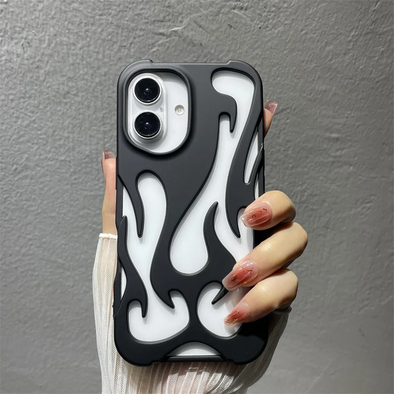 Ins Fashion Hollowed Flame Pattern Phone Case For iPhone 16 Pro Max 17 Air 15 13 12 11 14 Plus Slim Heat Dissipation Back Cover