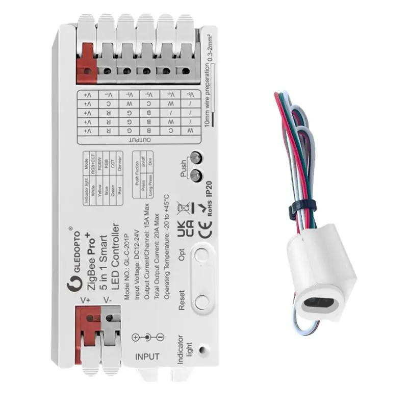 GLEDOPTO Zigbee 3.0 LED Controller 5 In1 Dimmer With IR Sensor Switch 12V 24V 20A RGBW LED Strip Light Smart APP Voice Control