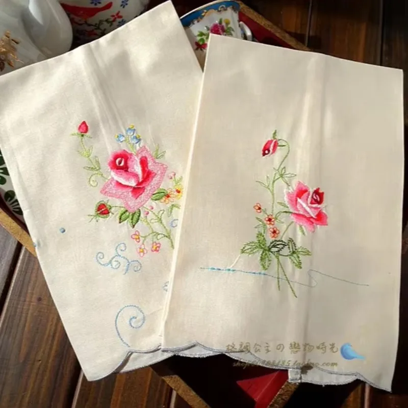 2PCS American vintage Princess style embroidered Rose Napkins 32X50CM handkerchief