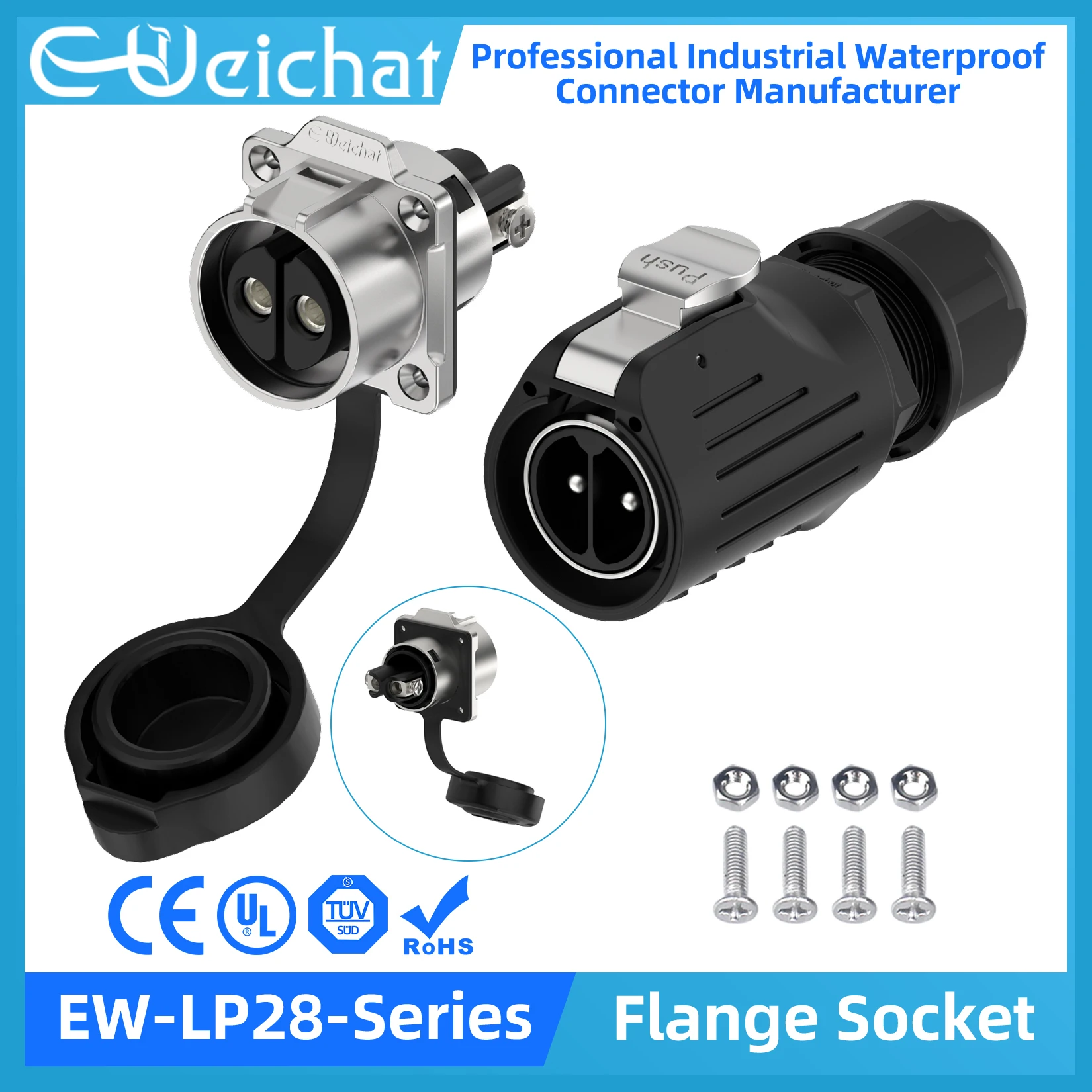 

EW-LP28 Screw Wiring Waterproof Connector IP68 Industrial Circular Aviation Electrical Metal Shell Connector M28 Flange Socket