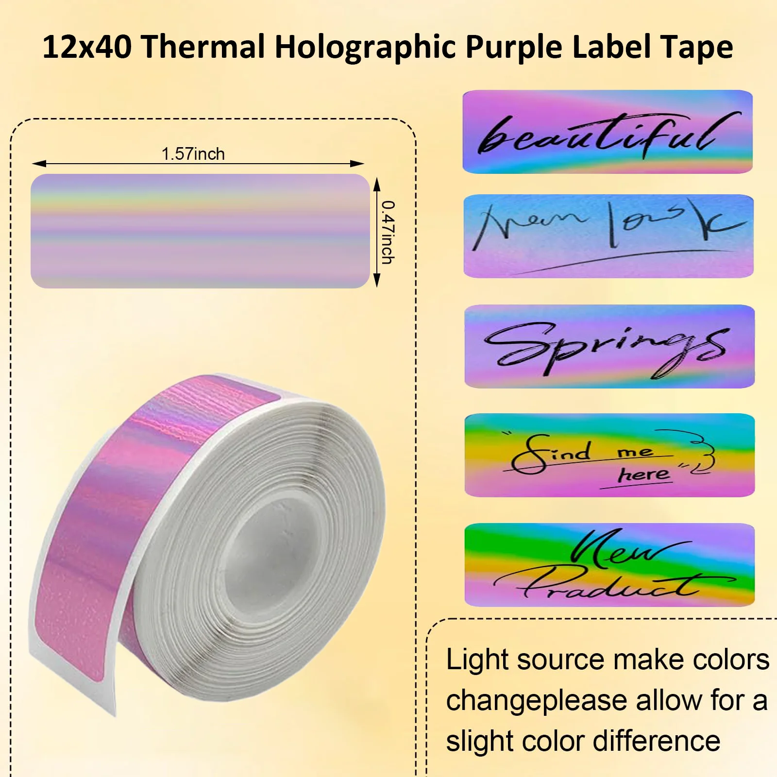 

P11P Thermal Tape Holographic Silver/Gold/Purple Laser Labels 12x40mm 100/Roll Thermal Tape for D30 Printer Party/Gift Decor