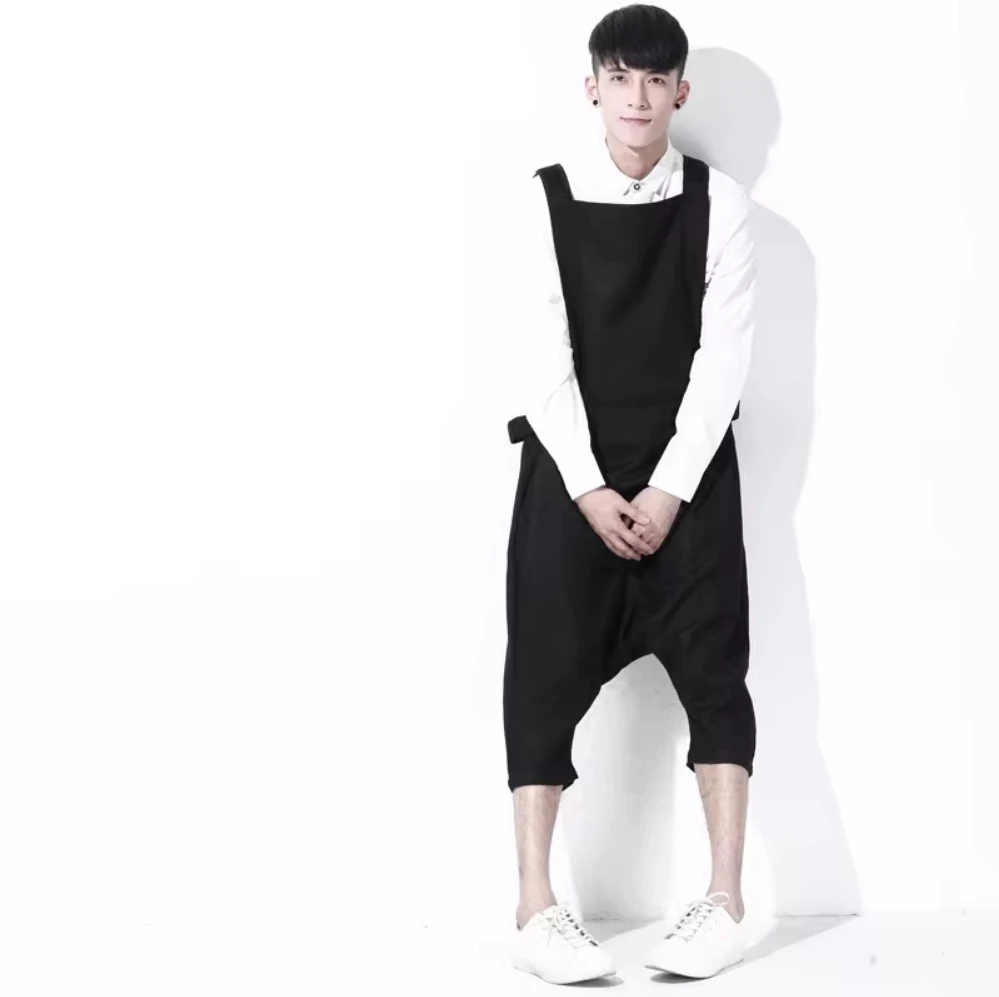 27-46 New Men Women's Clothing Fashion One Piece Pants Black Bib Pants Personality Loose Spaghetti Strap Jumpsuit Costumes