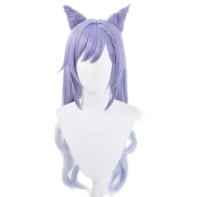 Juego Genshin Impact Keqing pelucas de Cosplay Clip coletas mezclado púrpura azul Cosplay peluca con orejas peluca de pelo sintético resistente al calor