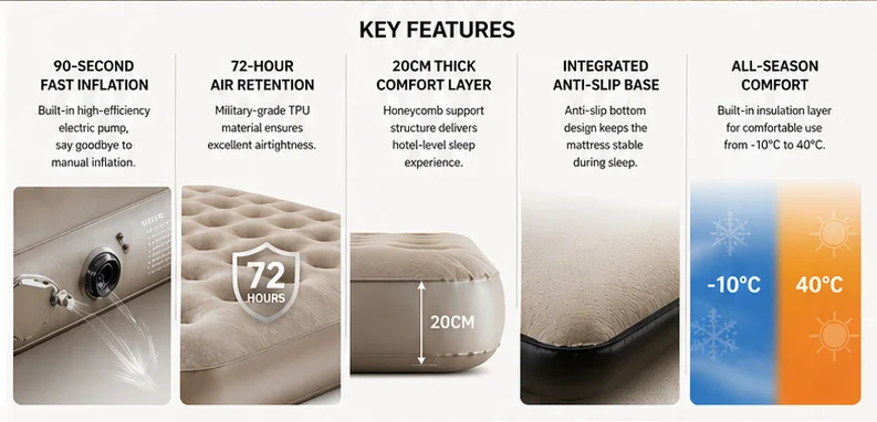 PVC camping air cushion, lightweight inflatable sleeping mat, suitable for hiking and backpacking