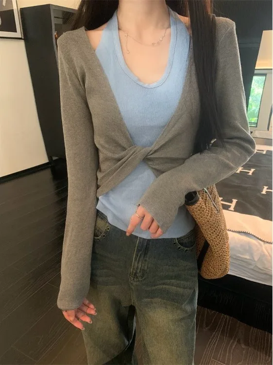 

Женская длинная блузка с узлом, ажурная, однотонная, для ранней осени, новый дизайн, модная, мягкая, из полиэстера