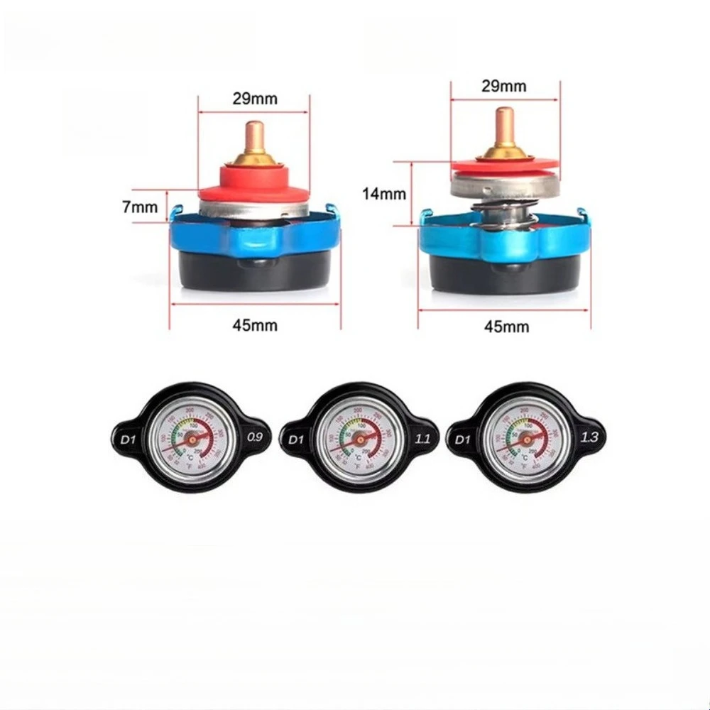 Car Motorcycle Refit Styling Thermo Radiator Cap Tank Cover Water Temperature Gauge with Utility Safe 0.9 Bar/ 1.1 Bar/1.3 Bar