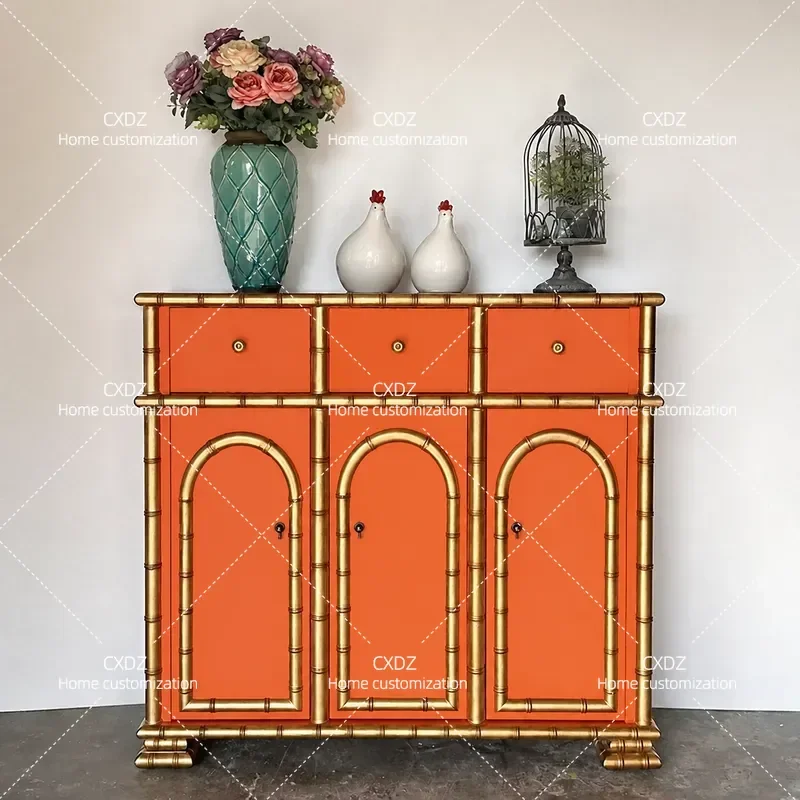 Retro Dining Side Cabinet Living Room Porch Storage Unit Villa Decor Partition Shoe Rack Painted Finish European Style