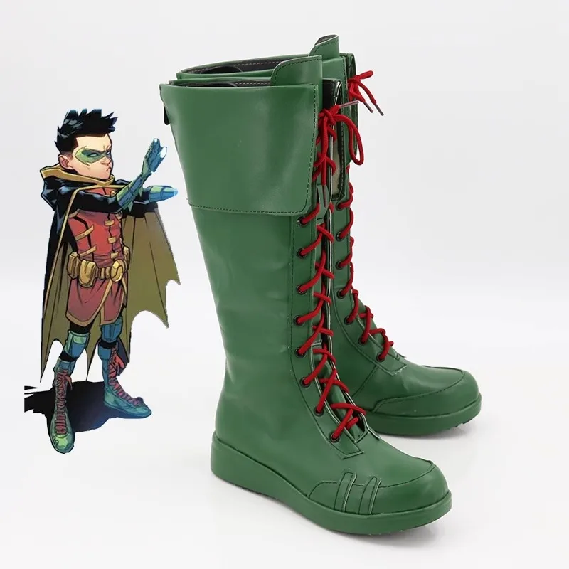 

Damian Wayne Robin Cosplay Costume Shoes Green Handmade Faux Leather Boots