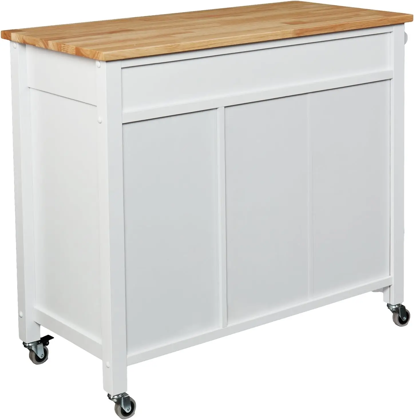 جزيرة عربة المطبخ المتدحرجة - أرفف ثابتة مع خزانة - لمسة نهائية بيضاء مع سطح خشبي، AMZ7723AK
